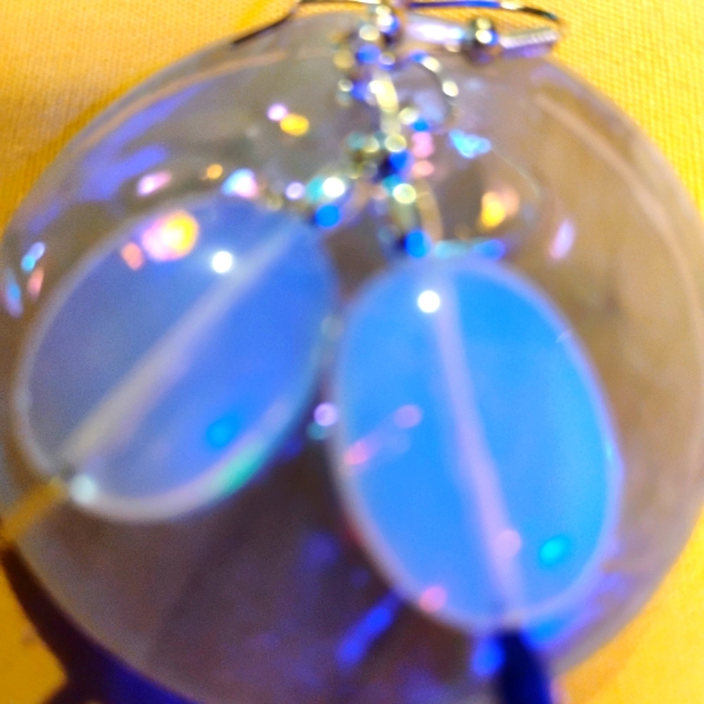 ❤️MOONSTONE*, IRIDESCENT OVAL STERLING EARRINGS.2.3/4"